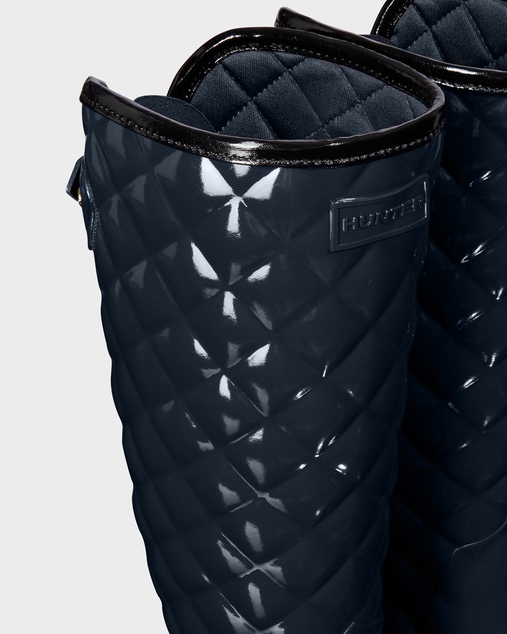 Womens Hunter Refined Adjustable Quilted Gloss - Tall Rain Boots Navy - 0136-TRCLW